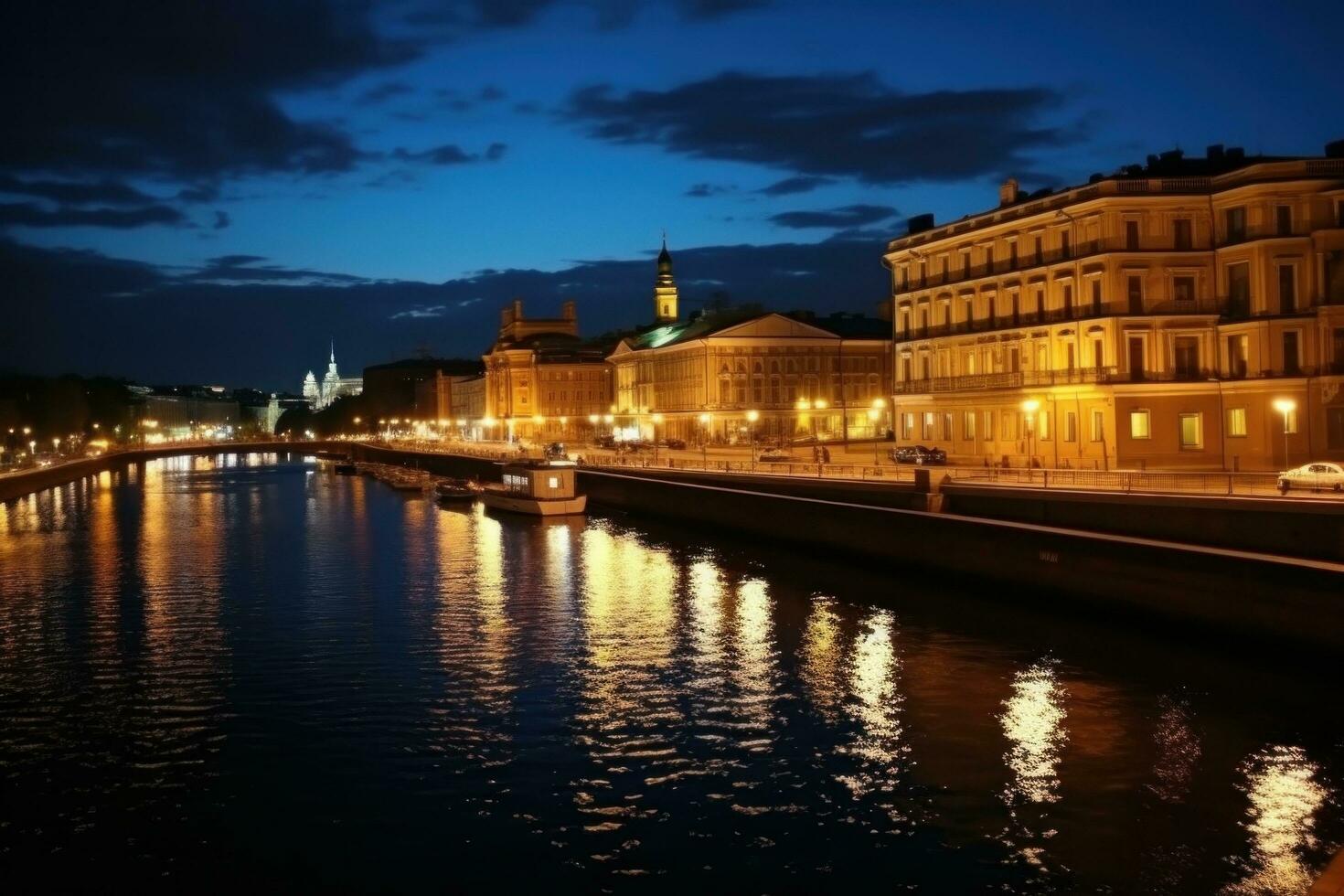 ai genererad flod i natt i stor stad foto