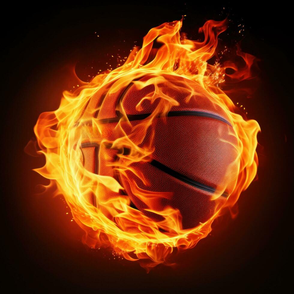 ai genererad en basketboll boll på brand, representerar passionen och energi, bra för kreativ eller dramatisk mönster foto