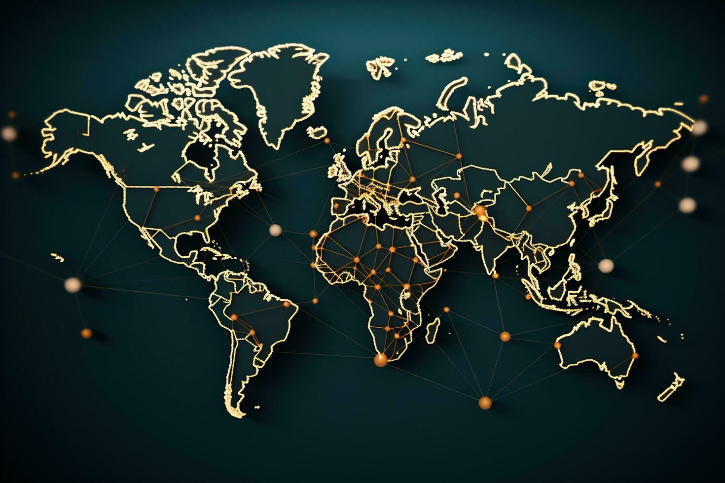 ai genererad silhuett av en värld Karta med en ljus översikt. interkontinental anslutningar. abstraktion foto