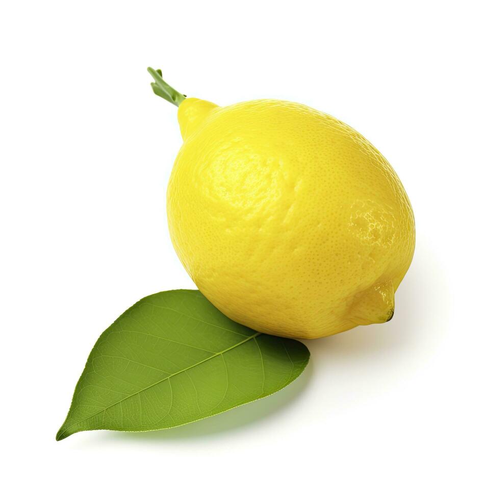 ai genererad citron- med blad isolerat på vit bakgrund. ai genererad foto