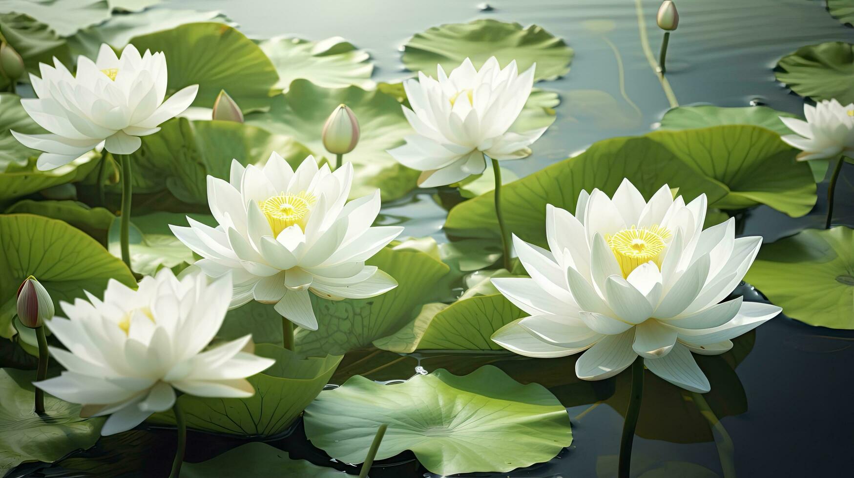 ai genererad vit lotus blomma i vatten. ai genererad foto