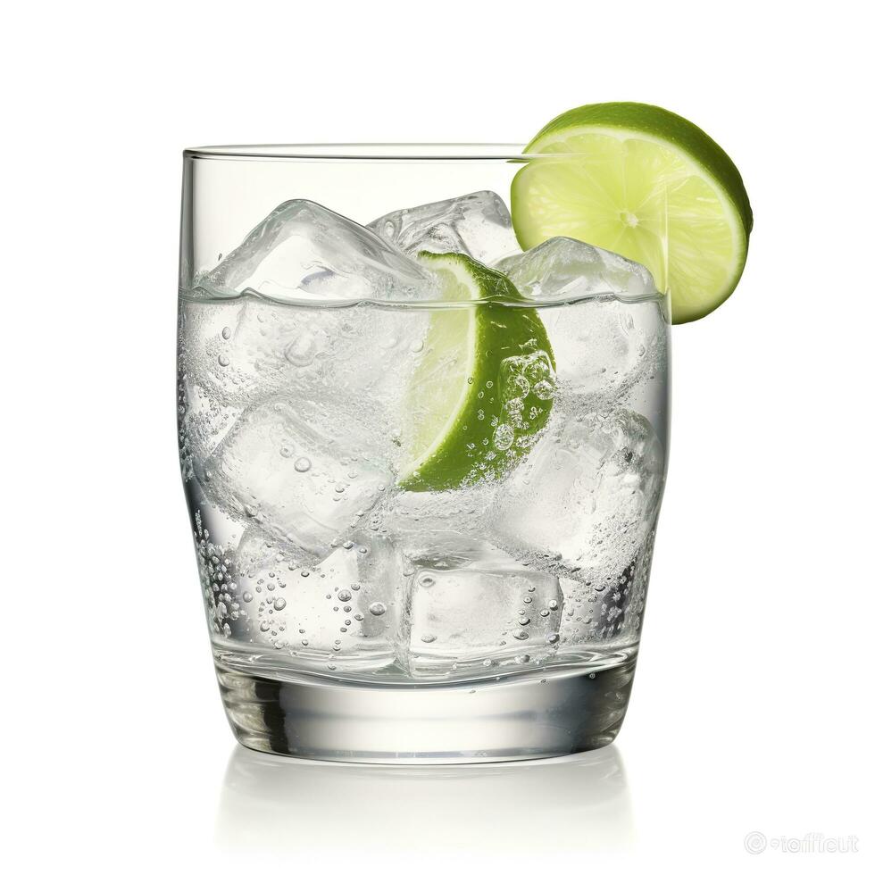 ai genererad gin tonic glas av vatten med is isolerat på vit bakgrund. ai genererad foto