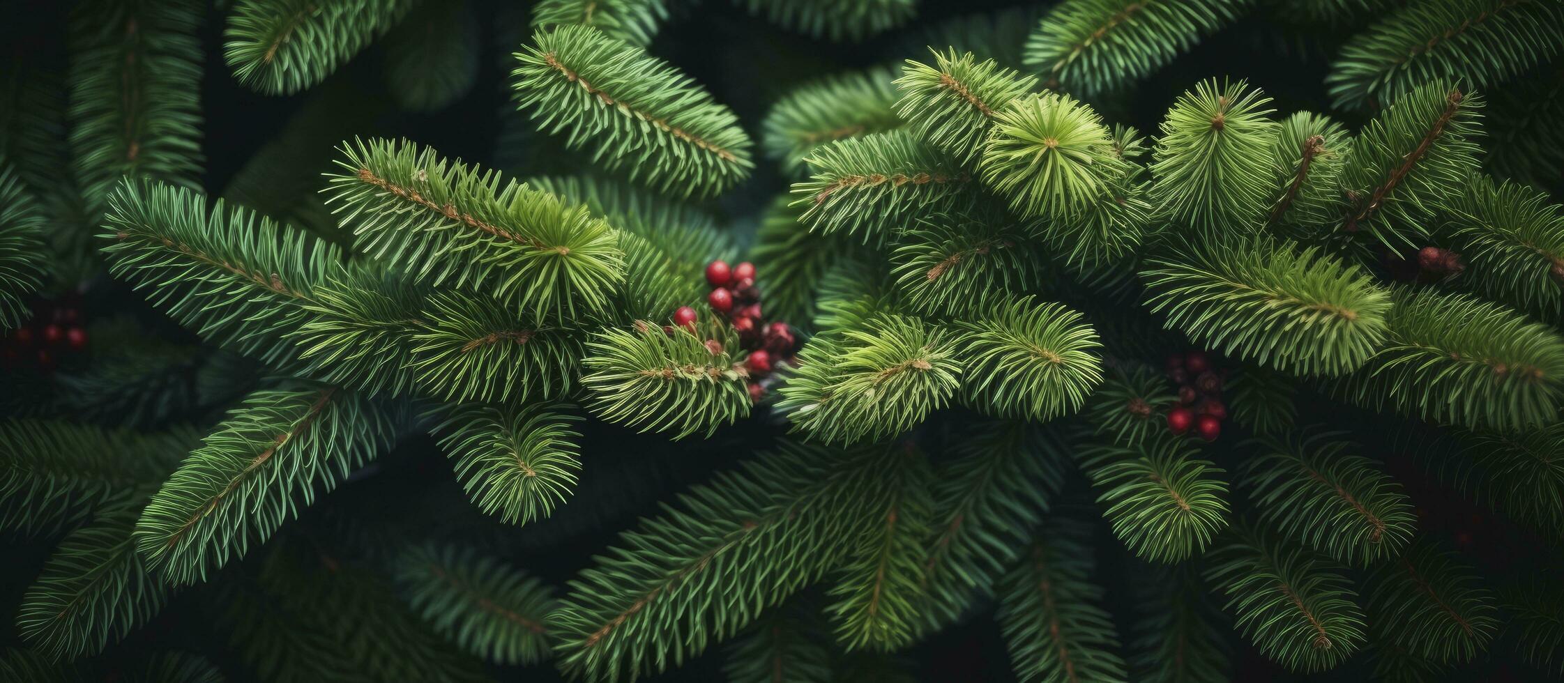 ai genererad jul träd grenar på en naturlig bakgrund. ai genererad foto