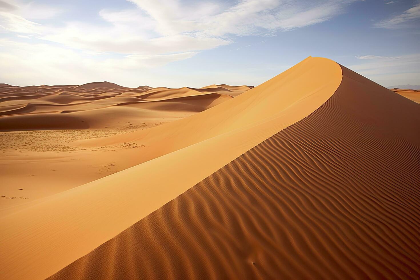 ai genererad rullande orange sand sanddyner och sand rippels.ai genererad. foto