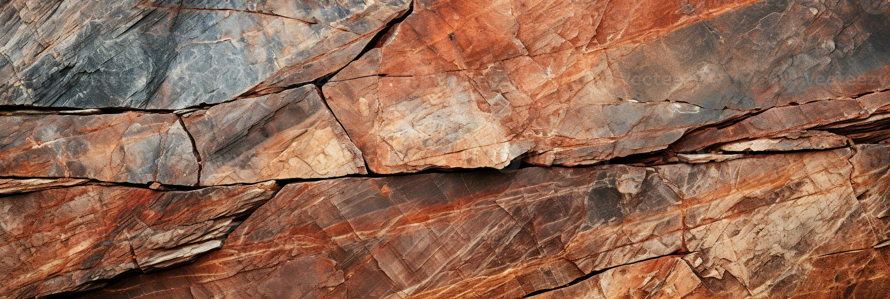 ai genererad brun marmor sten textur med sprickor. abstrakt panorama- naturlig granit mörk röd sten bakgrund med kopia Plats. grunge yta foto