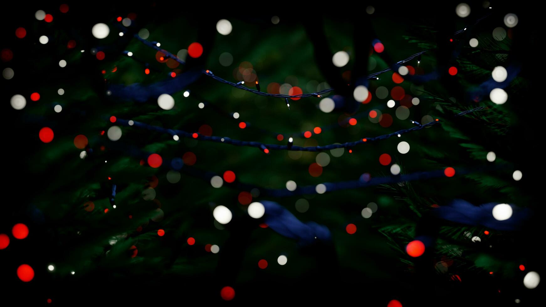 3d konstverk , jul träd dekoration med ljus, glas boll och röd ornament på bakgrund bokeh av sida flimmer ljus lökar kransar för familj vinter- Semester. 8 K upplösning foto