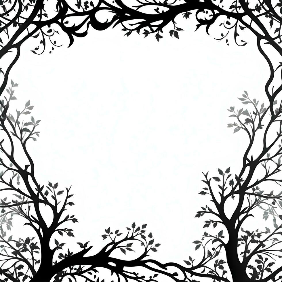 ai genererad träd silhuett gräns ram illustration foto