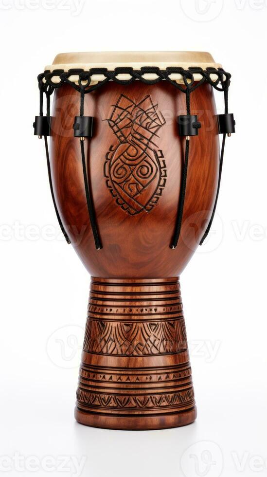 ai genererad darbuka trumma på en vit bakgrund. traditionell percussion musikalisk instrument av arab kultur. lämplig för musikalisk design, artikel, blogg, social media posta, album omslag, affisch foto