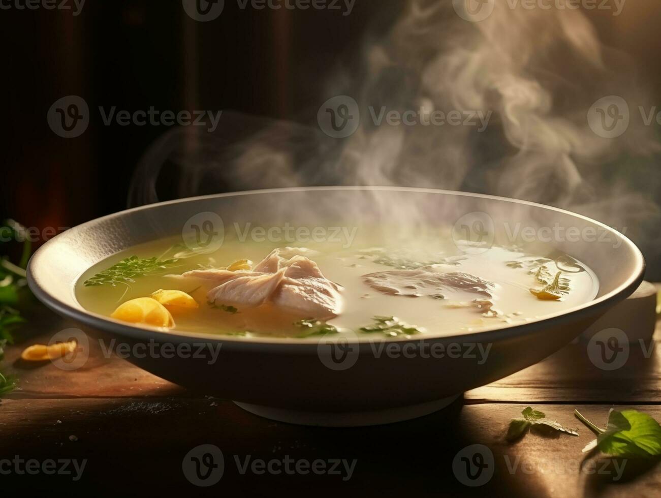 ai genererad kyckling soppa på en tallrik foto