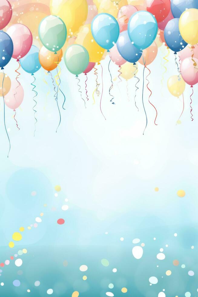 ai genererad en roligt och nyckfull tecknad stil födelsedag bakgrund komplett med ballonger foto