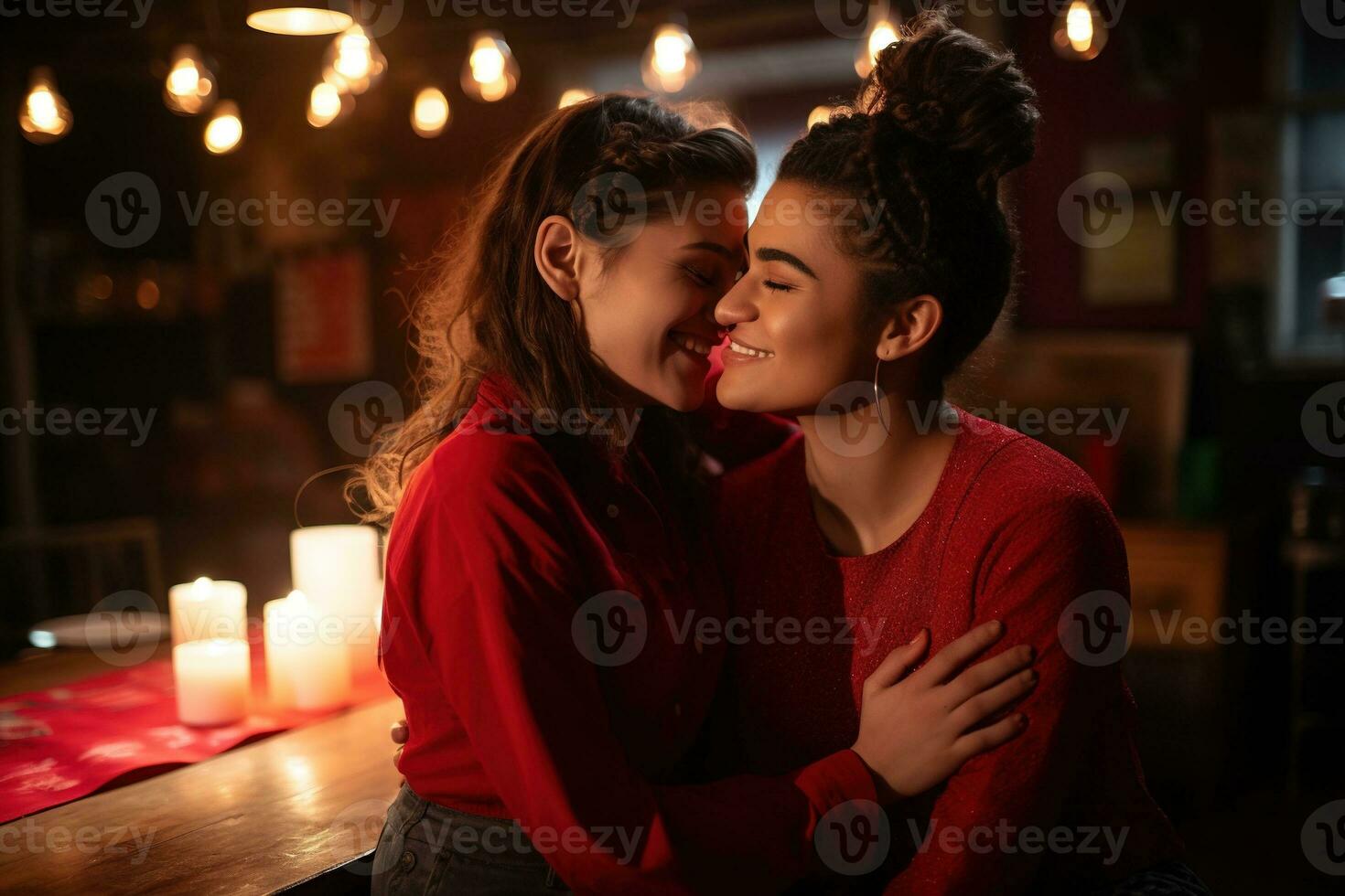 ai genererad HBTQ lesbisk par kärlek stunder happiness.lgbt relation begrepp foto