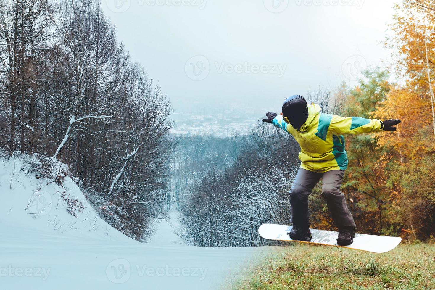 snowboardåkare som väntar på skidsäsongen foto