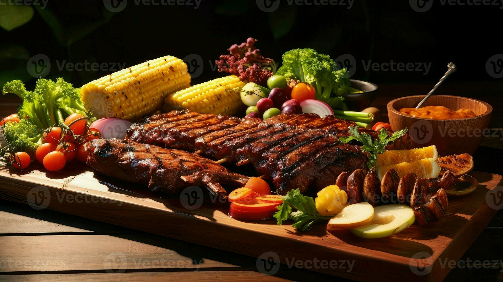 ai genererad rök styrelse bbq mat foto