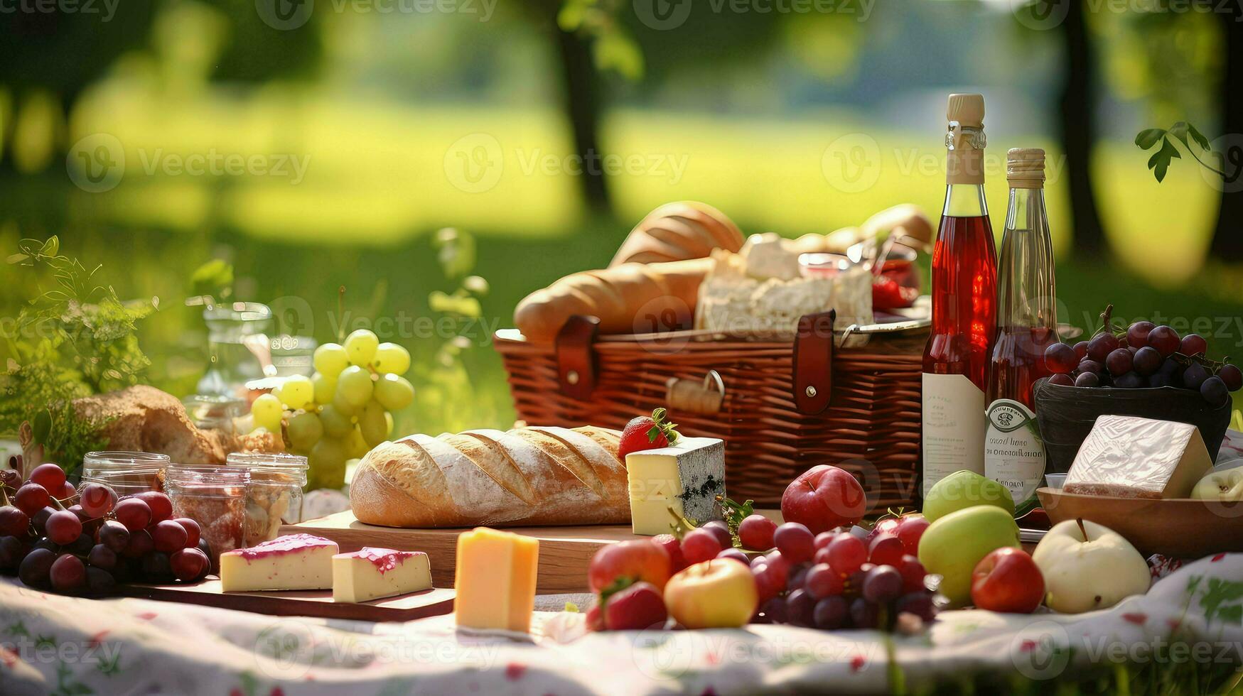 ai genererad sallad utanför picknick mat foto