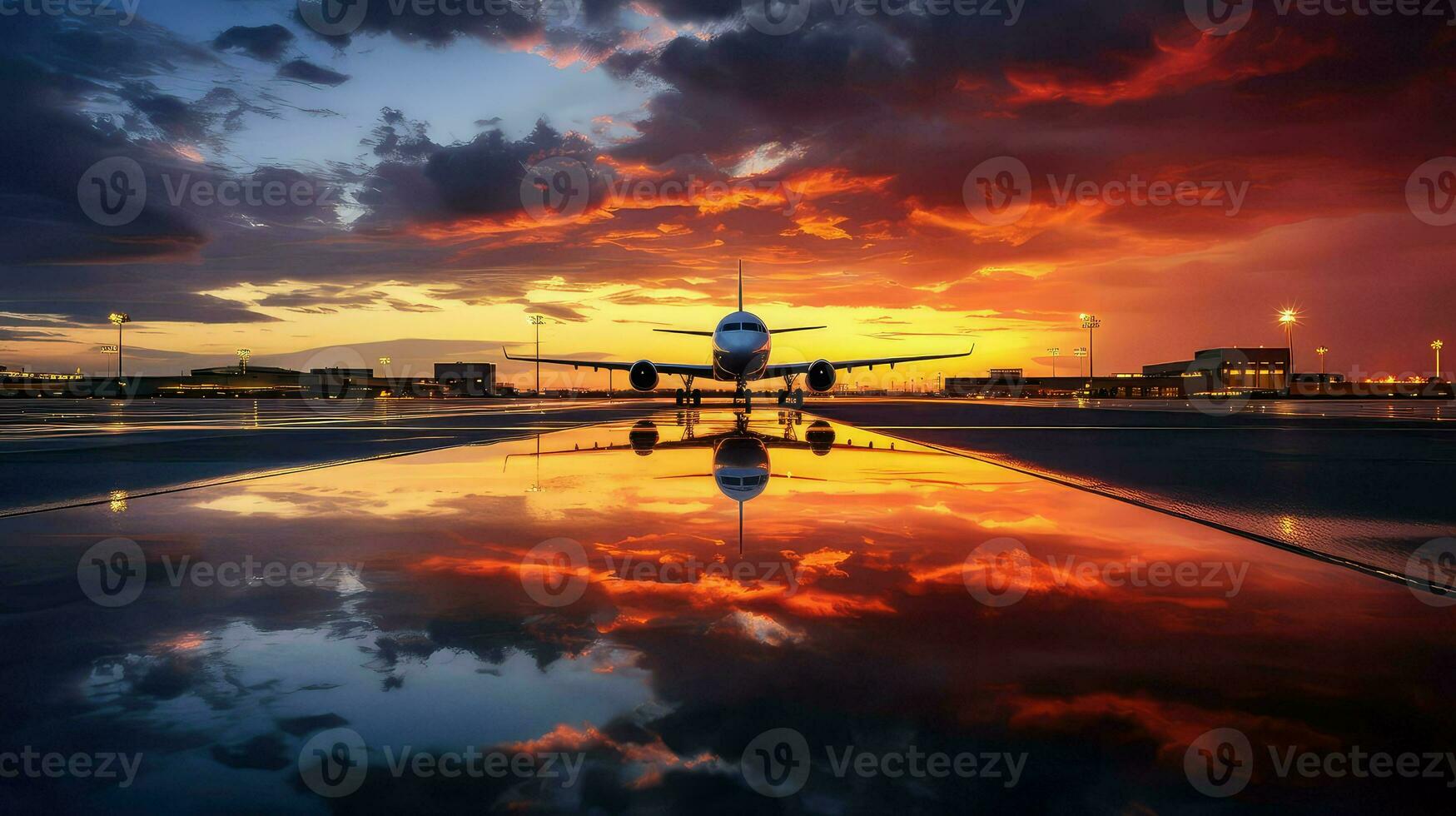 ai genererad resa solnedgång flygplats bakgrund foto