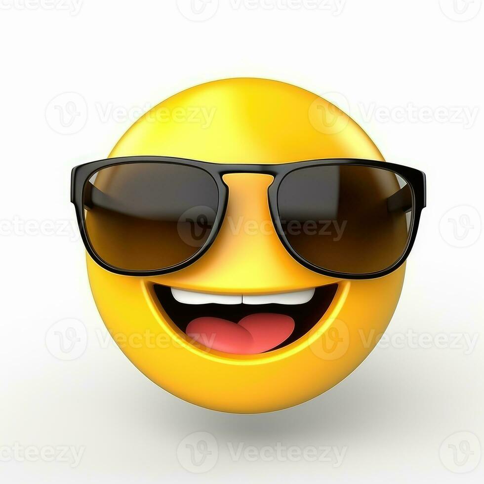 ai genererad leende emoji med solglasögon isolerat på vit bakgrund foto