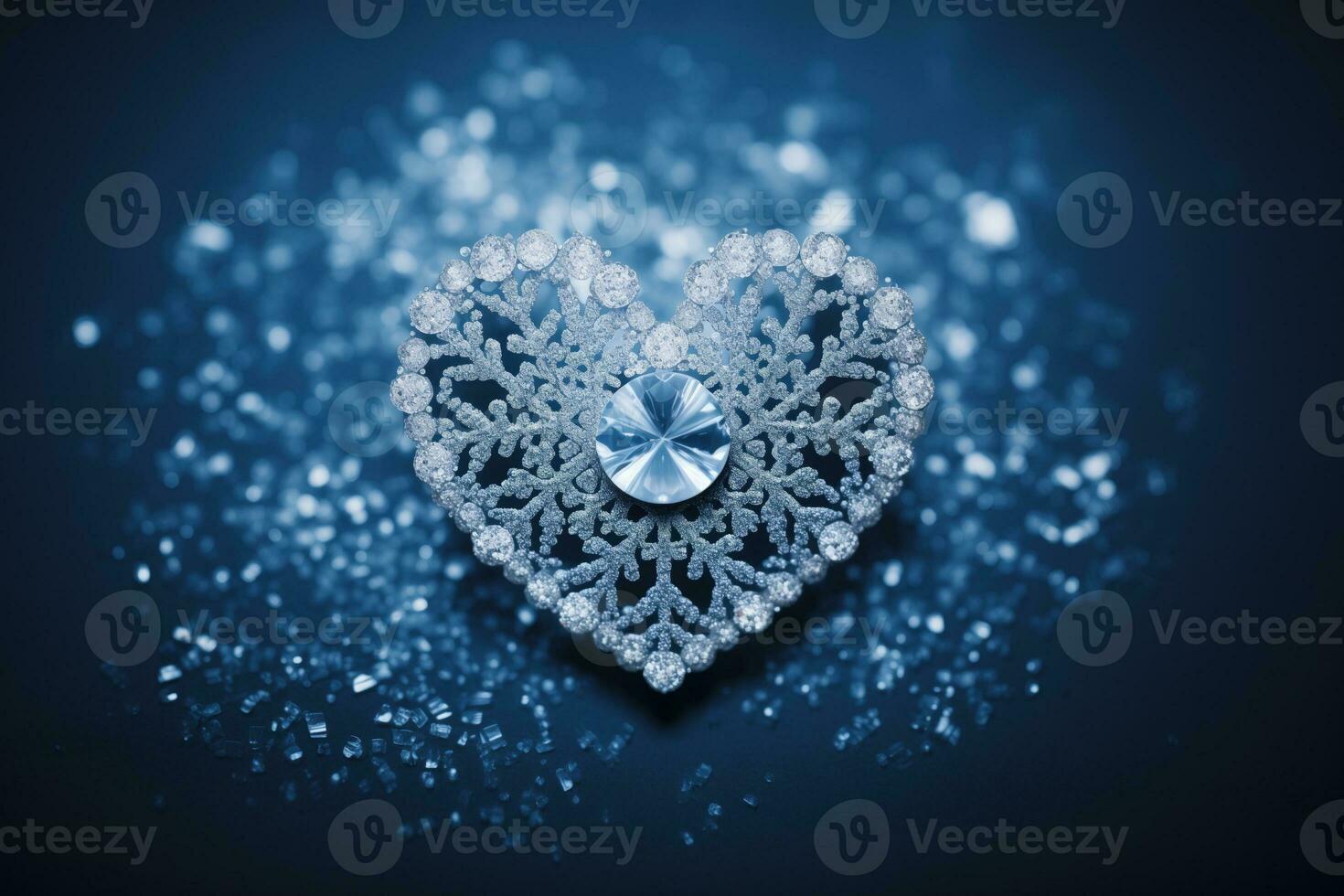 ai genererad en hjärta formad kristall mönster inom en snöflinga foto
