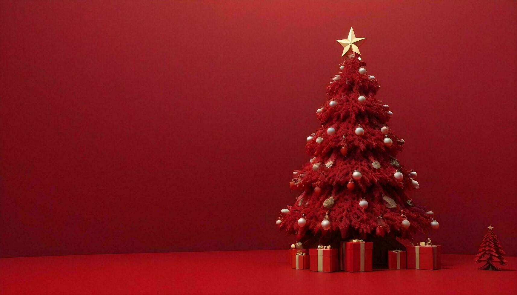 ai genererad glad jul träd röd bakgrund tapet foto