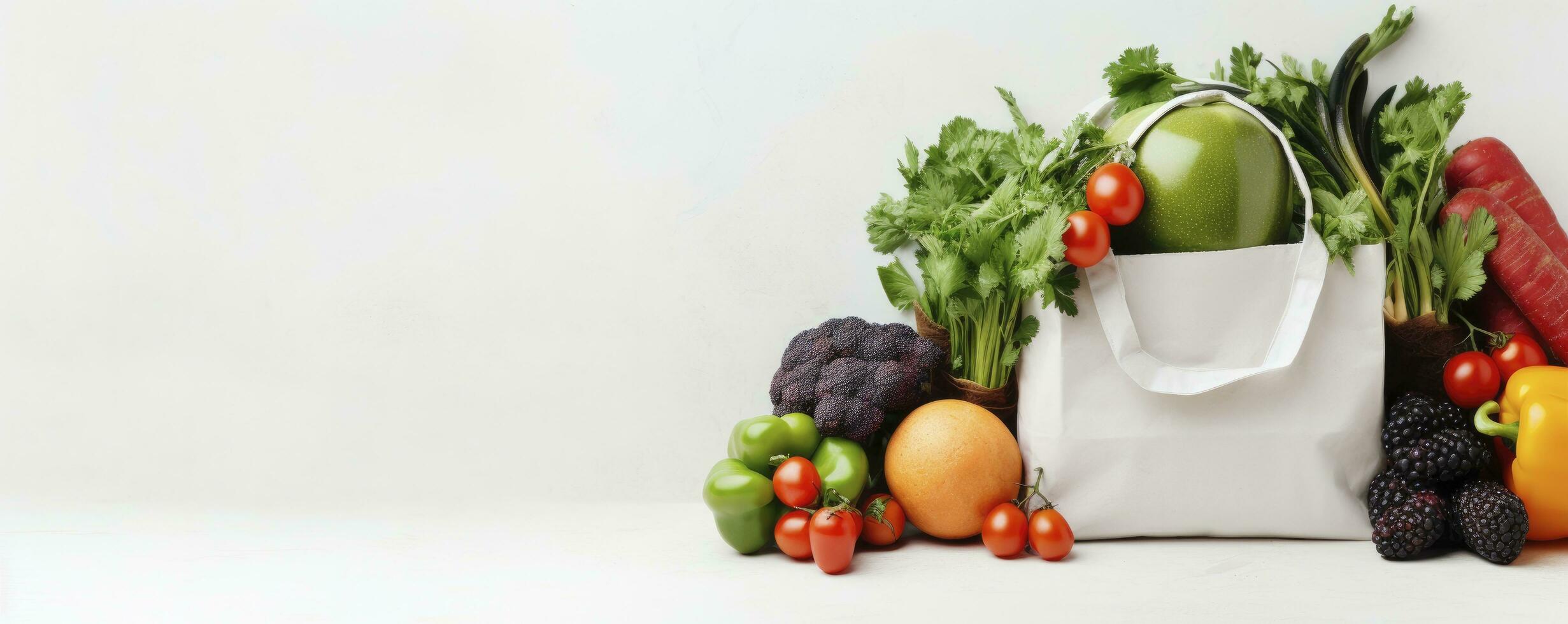 ai genererad friska vegetarian mat packade i en papper väska med grönsaker foto