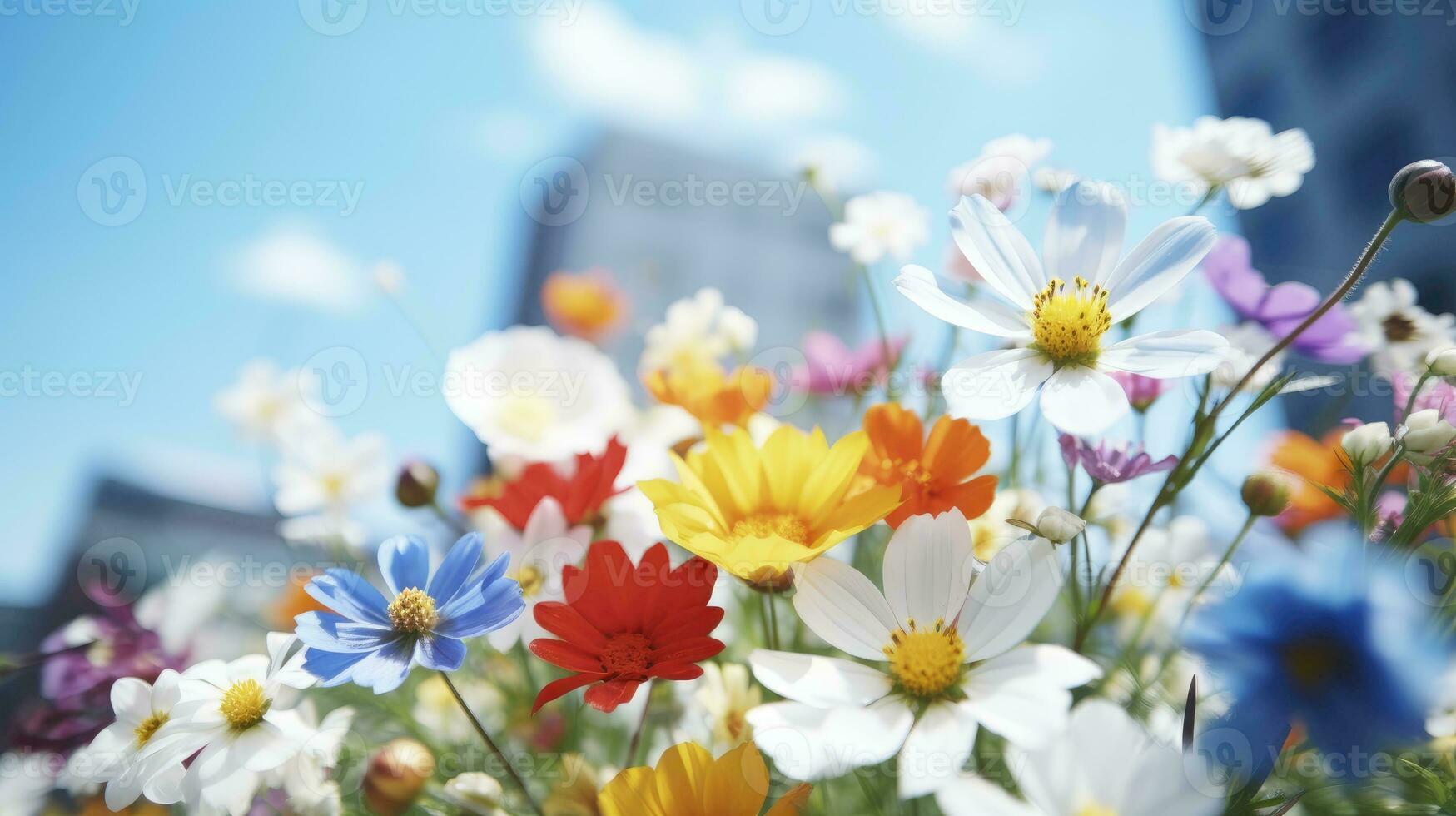 ai genererad blommor, bakgrund bild, blomma fält, ljusstyrka, friskhet, landskap, landskap, natur foto