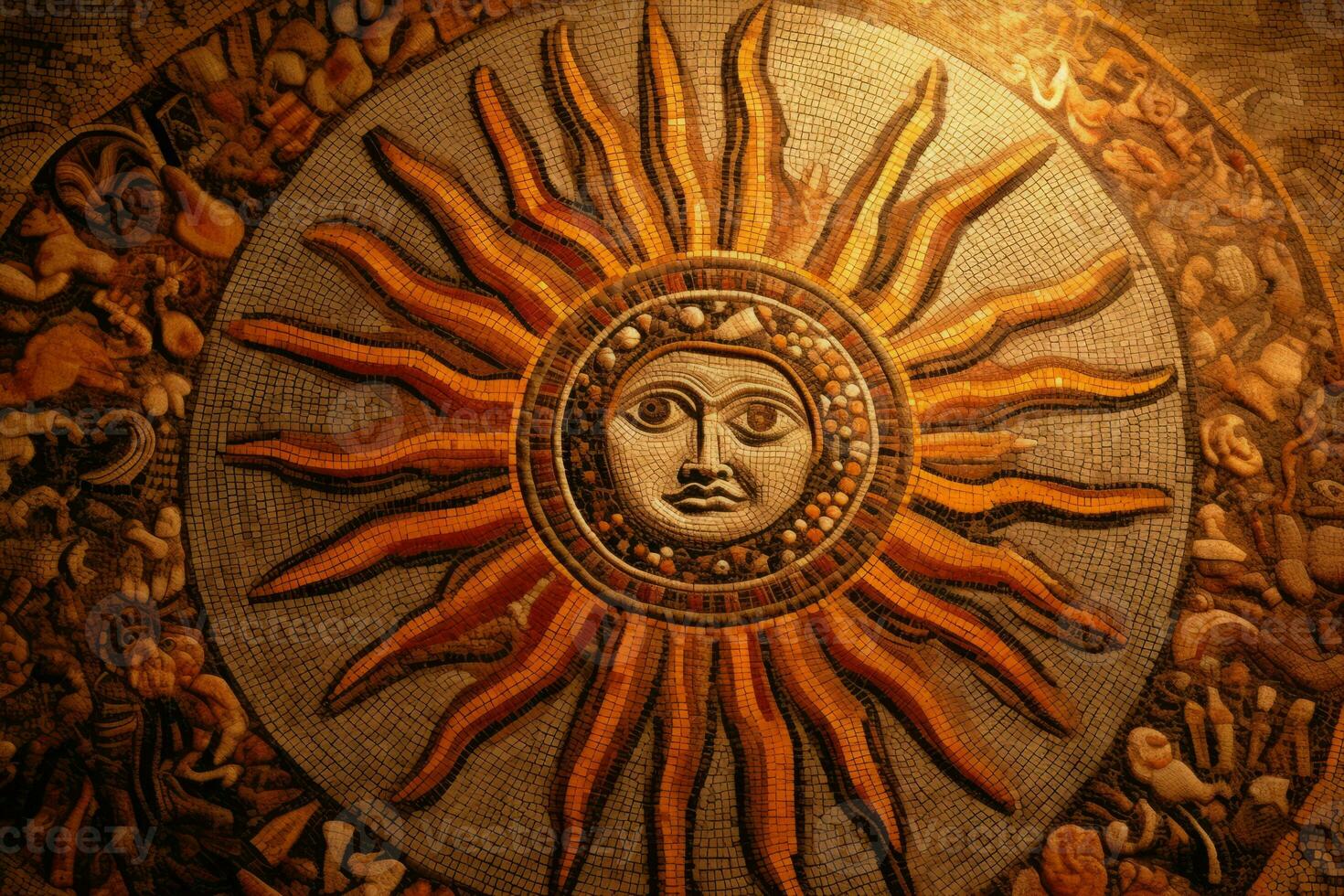 ai genererad gammal antik Sol mosaik. generera ai foto