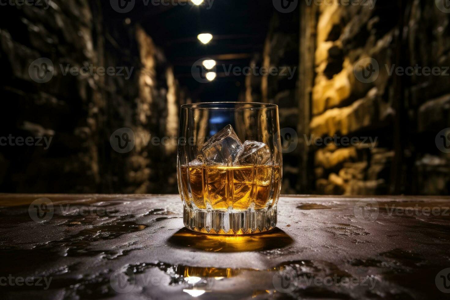 ai genererad en glas av Bra whisky med is foto