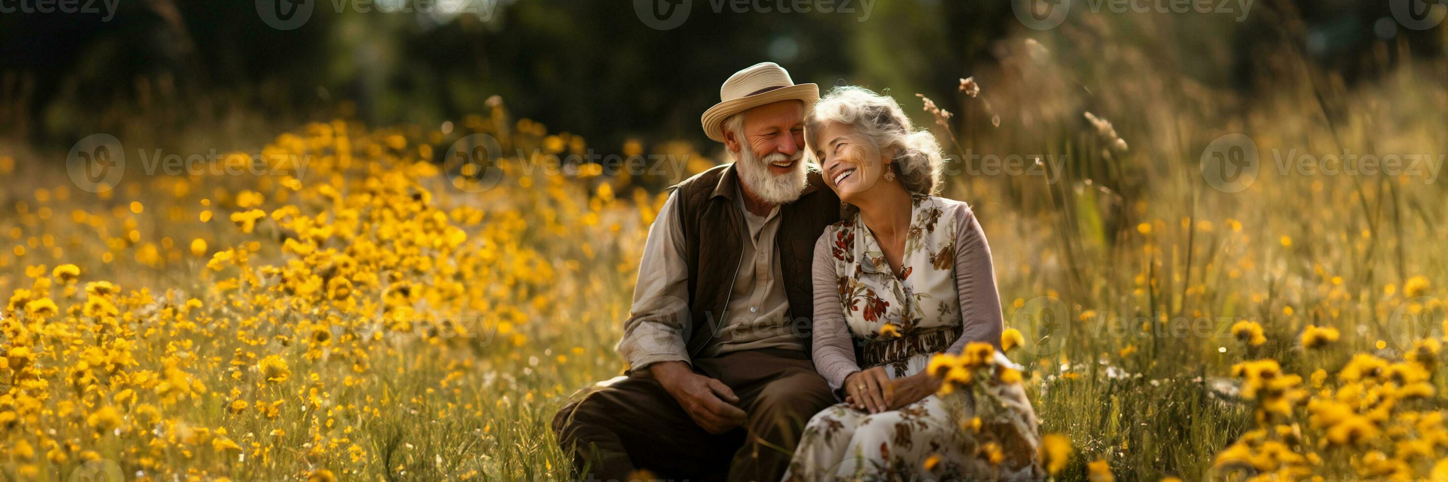ai genererad äldre par njuter aktiva pensionering och samhörighet i de bra utomhus foto