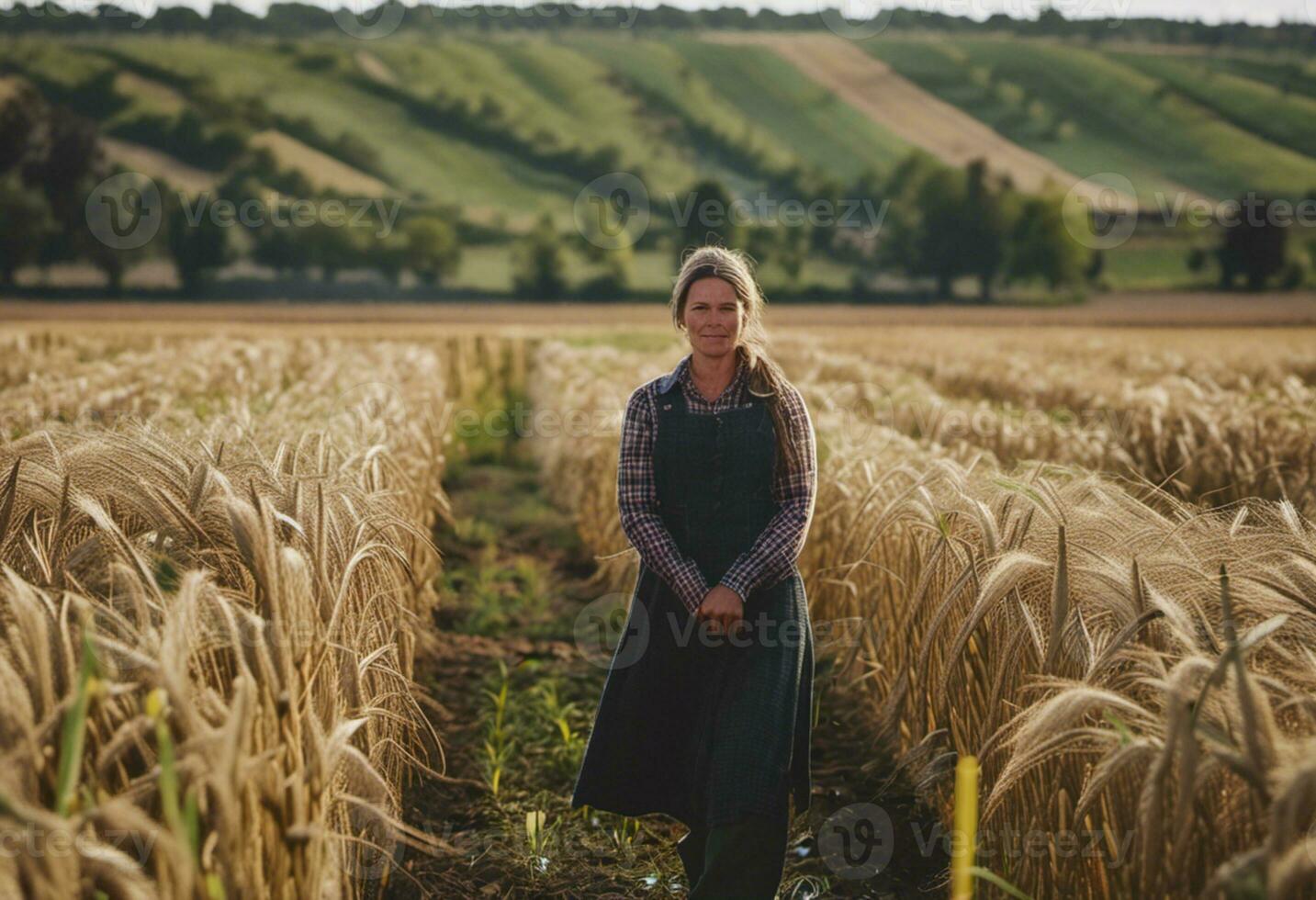ai genererad fält av nåd porträtt av kvinna jordbrukare foto