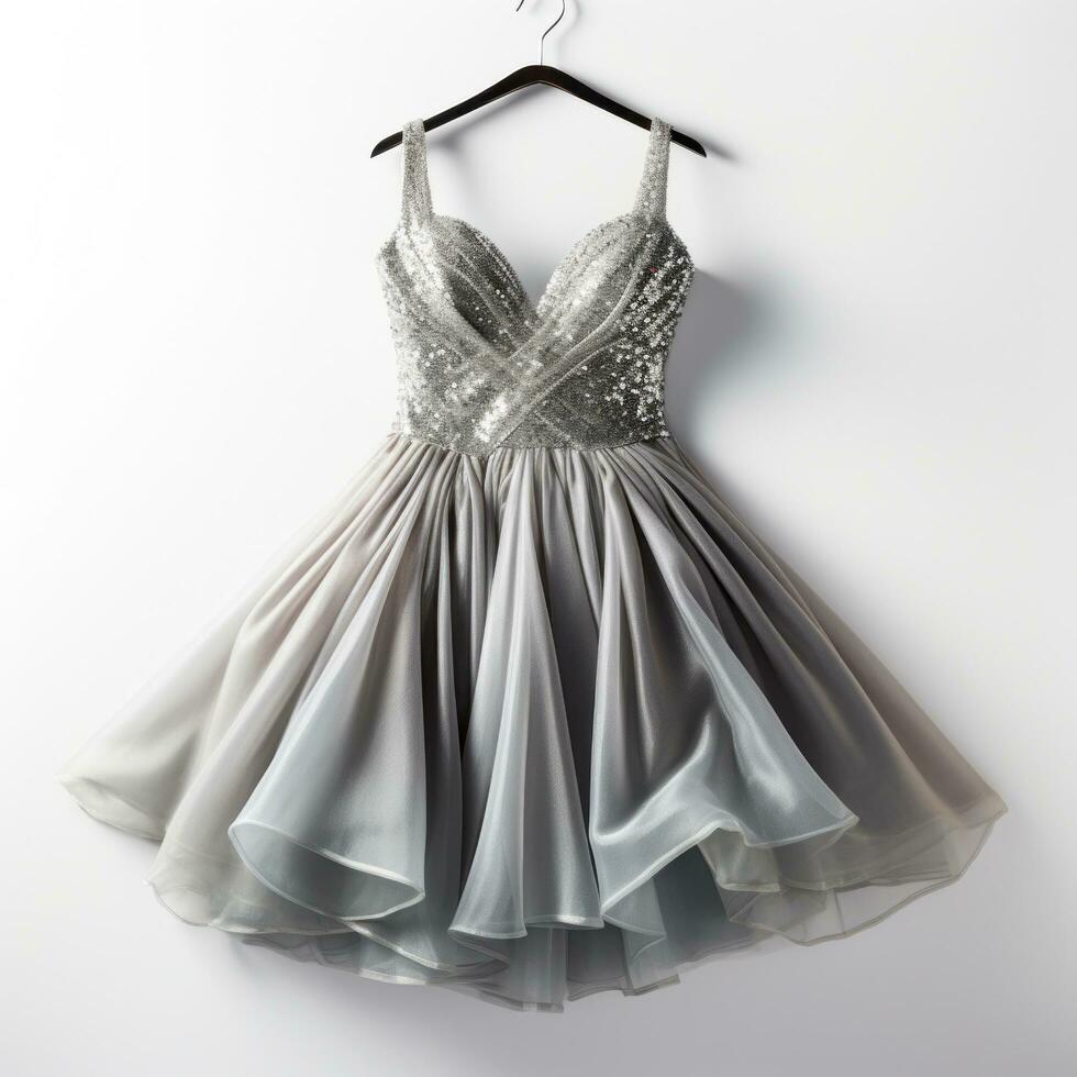 ai genererad silver- glitter fest klänning isolerat på vit foto