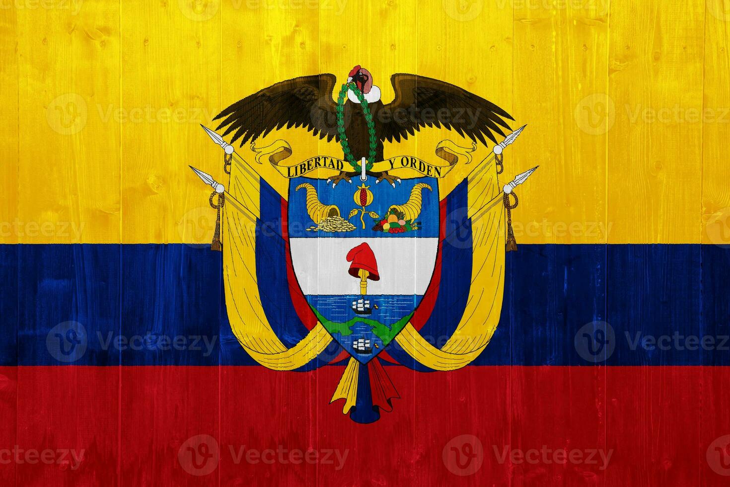 flagga och täcka av vapen av republik av colombia på en texturerad bakgrund. begrepp collage. foto