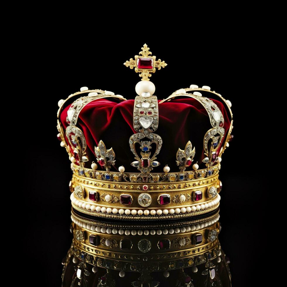 ai genererad de kunglig kröning krona isolerat på en svart bakgrund. generativ ai foto
