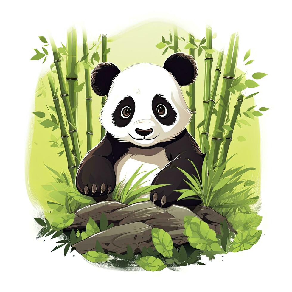 ai genererad söt panda i de mitten av en bambu skog. t-shirt design. ai genererad foto