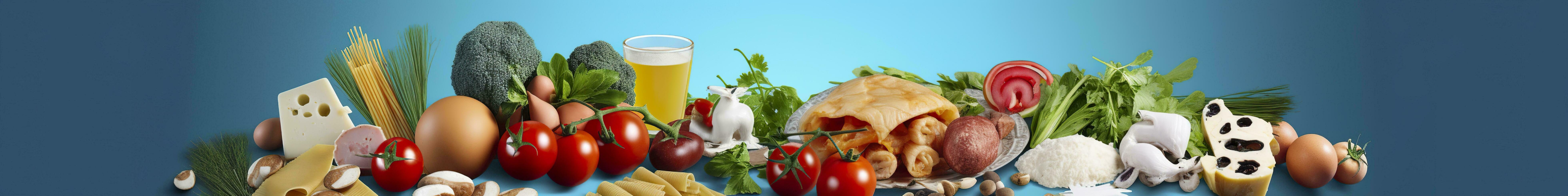 ai genererad webb sida baner av känd italiensk mat recept på rena blå bakgrund. ai genererad foto