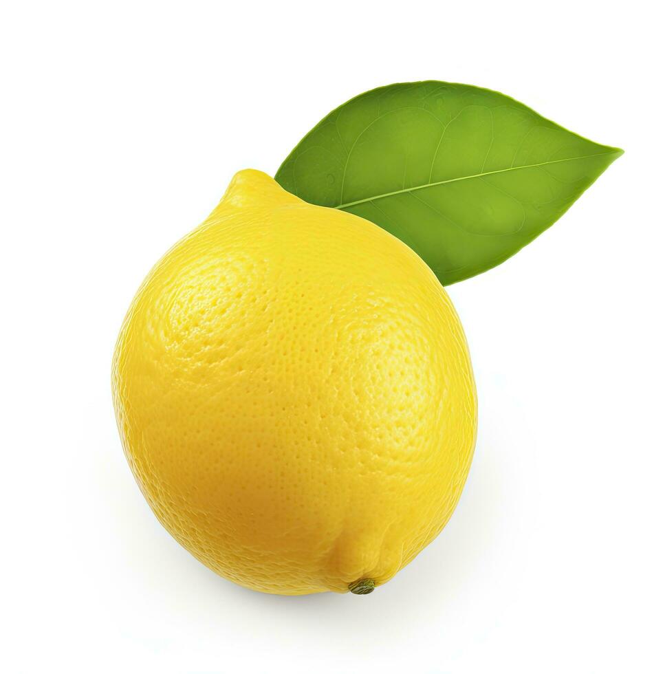 ai genererad citron- med blad isolerat på vit bakgrund. ai genererad foto