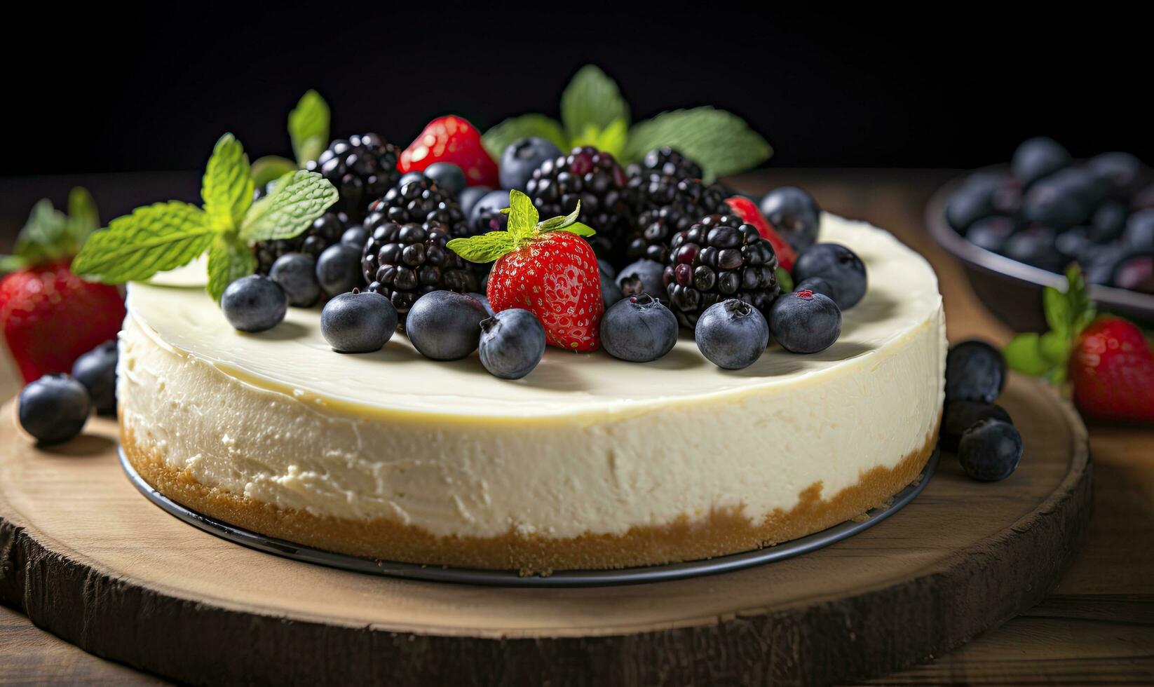 ai genererad citron- cheesecake med färsk bär. ai genererad foto