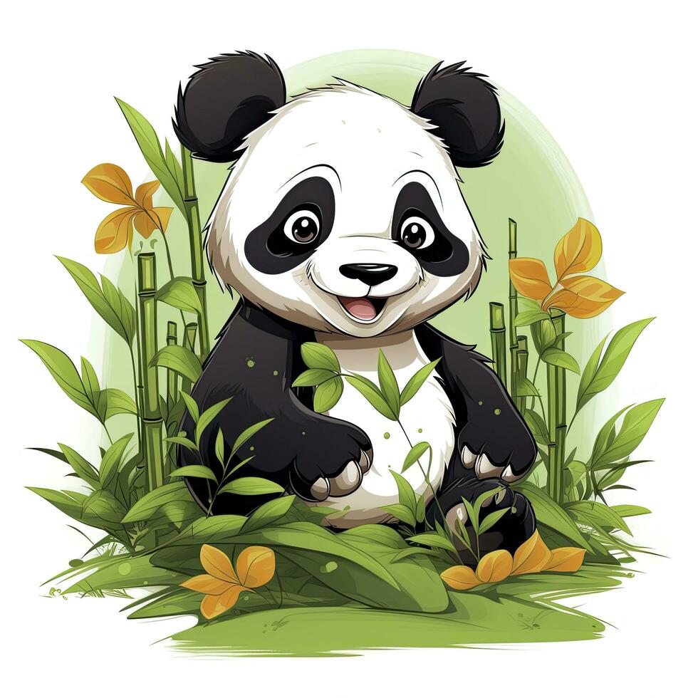 ai genererad söt panda i de mitten av en bambu skog. t-shirt design. ai genererad foto