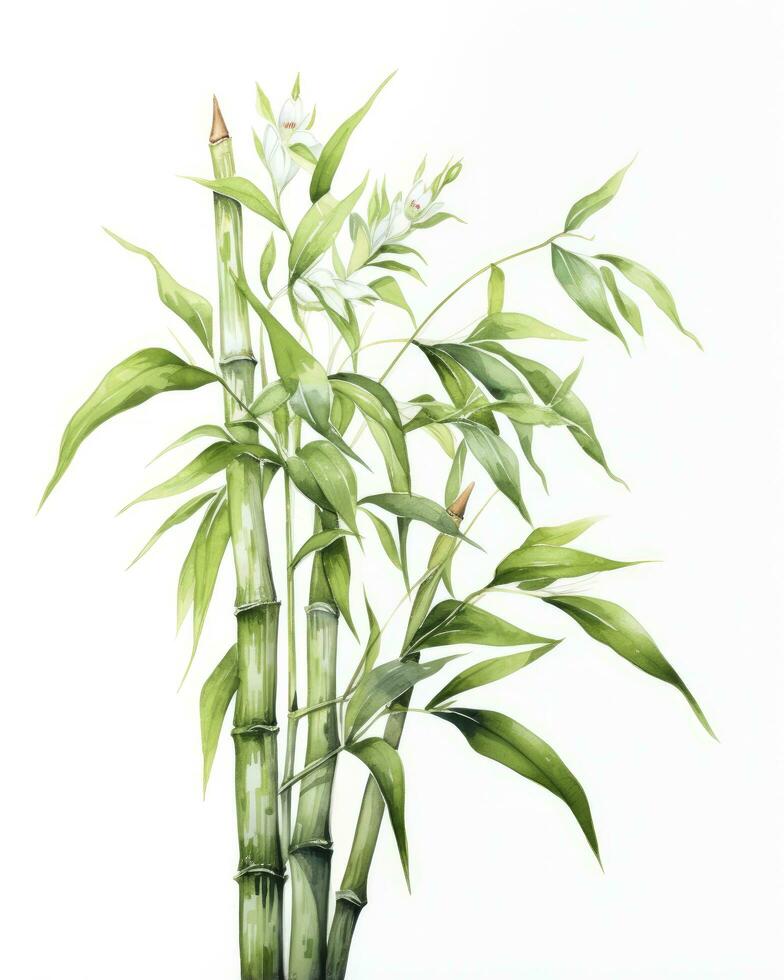 ai genererad vattenfärg bambu ClipArt isolerat på vit bakgrund. ai genererad foto