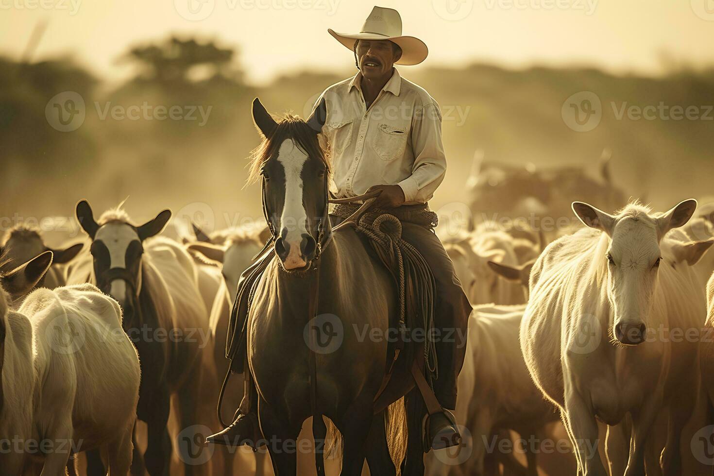 ai genererad porträtt senior man i cowboy hatt häst ridning på berg spår. neuralt nätverk ai genererad foto