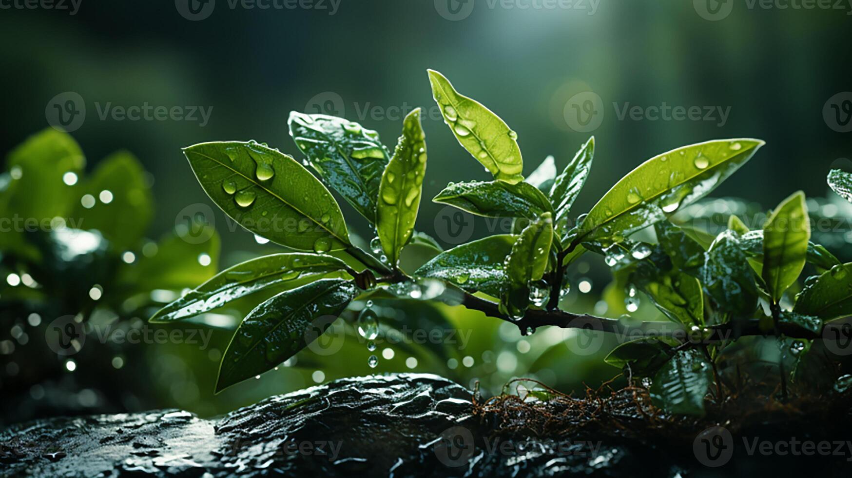 ai genererad en växt med vatten droppar på den foto