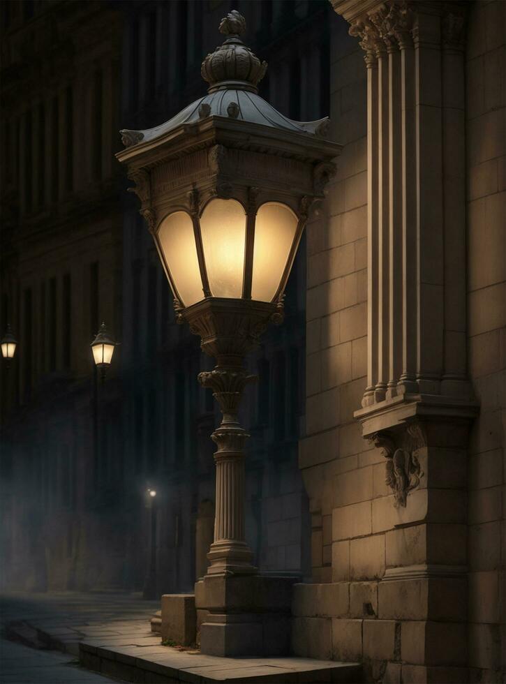 ai genererad roman välde gata lampa på natt i de gammal stad av madrid, Spanien. foto