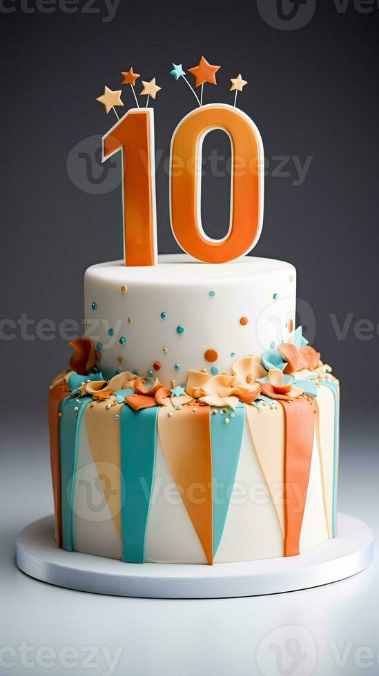 ai genererad utsökt födelsedag kaka med skön dekoration foto
