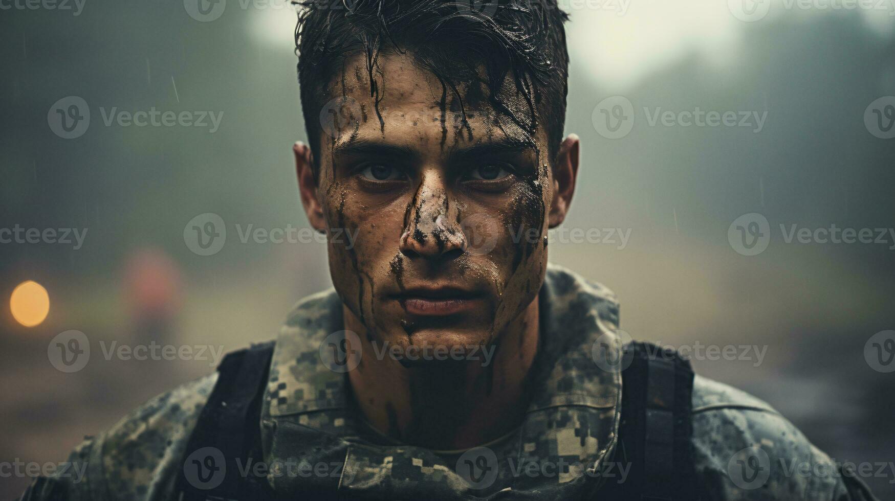ai genererad porträtt av en soldat i en krig foto