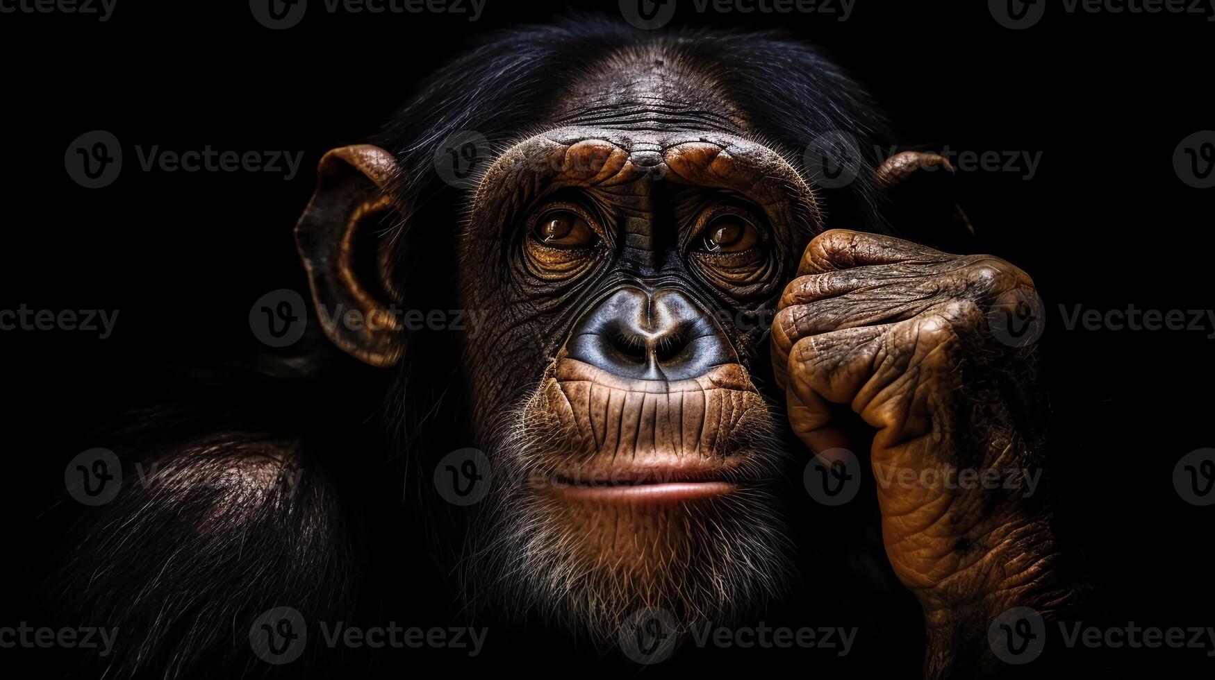 ai genererad verklighet Foto leda apa primat djur- schimpans