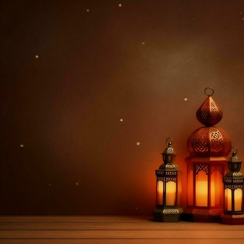 eid mubarak och ramadan kareem hälsningar med islamic lykta och moskén. eid al fitr bakgrund. eid al fitr bakgrund av fönster begrepp förbi ai genererad foto