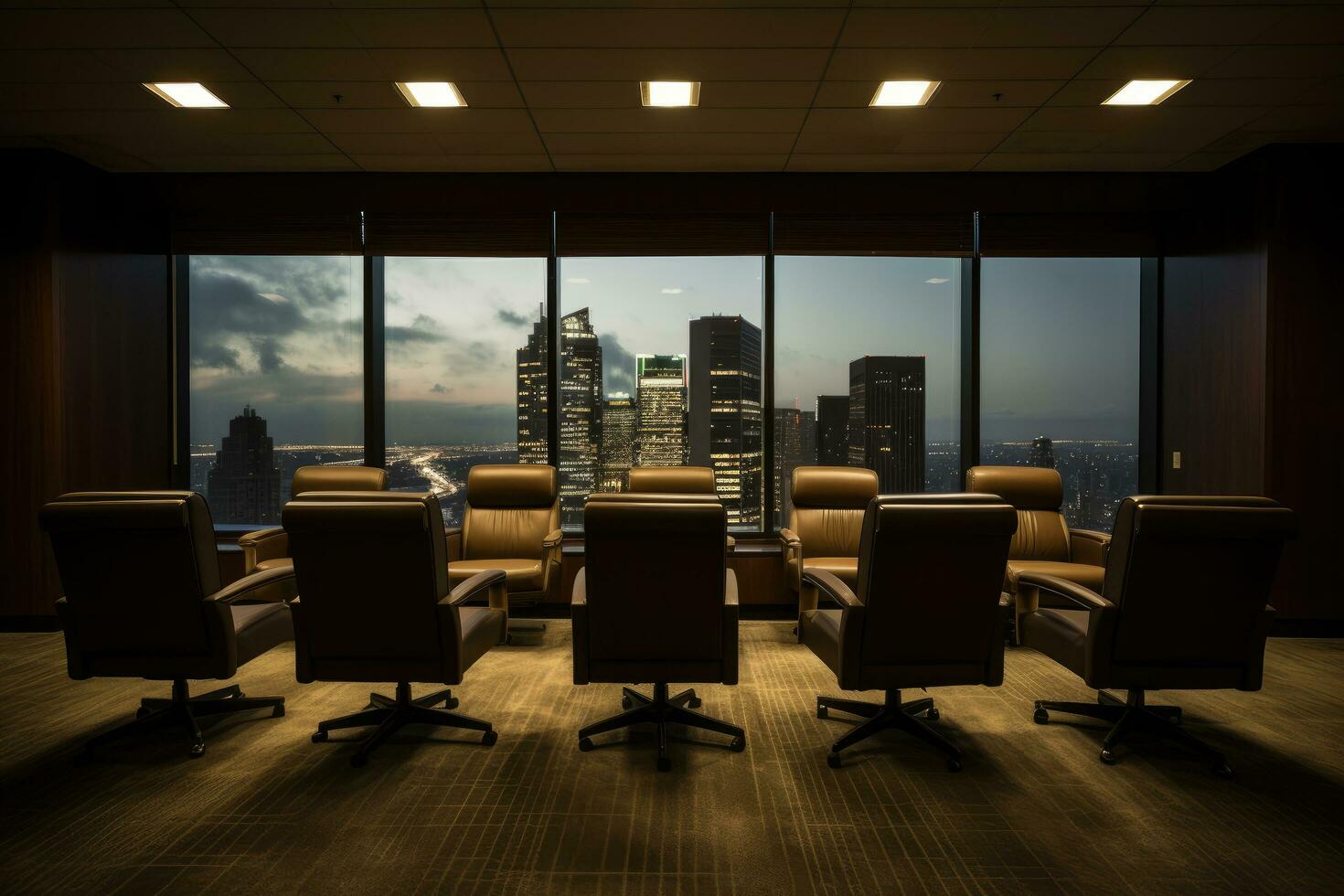ai genererad företags- kontor rum med tömma säten , lyx kontor rum dekoration för företag ändamål ai generator foto