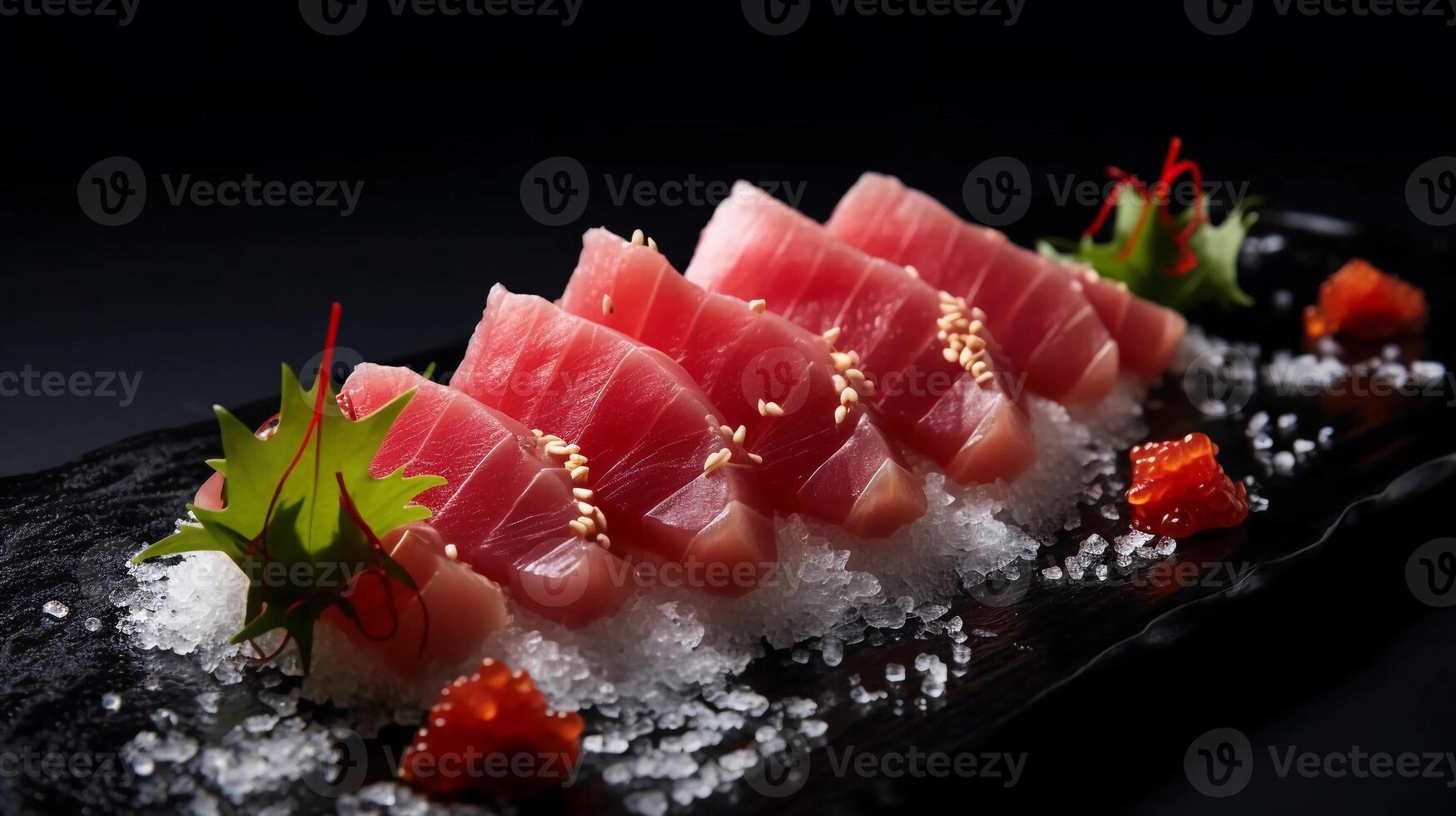 ai genererad verklighet Foto tonfisk sashimi, rå fisk i traditionell japansk stil, är mycket utsökt till äta