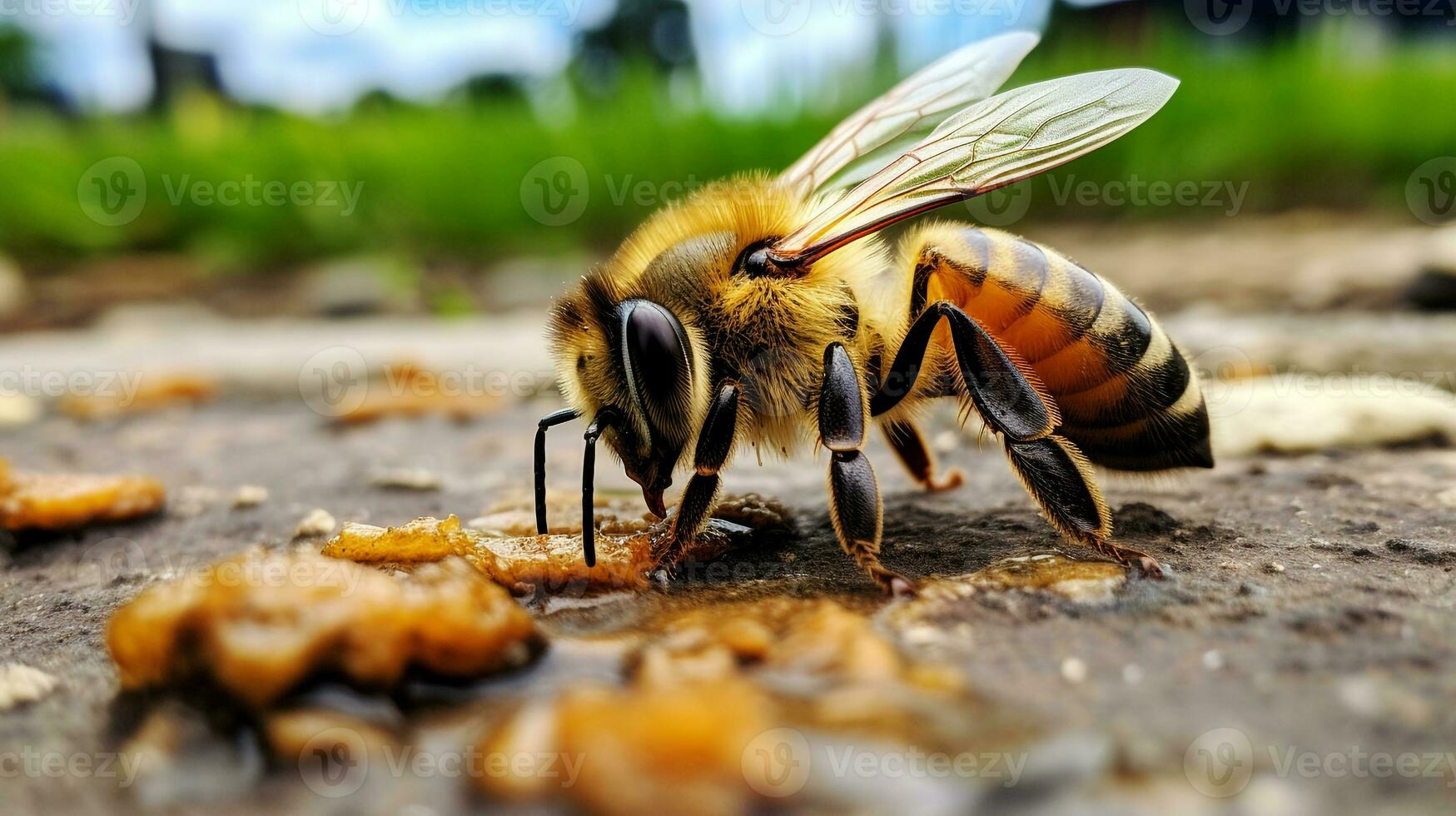 ai genererad Foto av honung bi på en jord. generativ ai