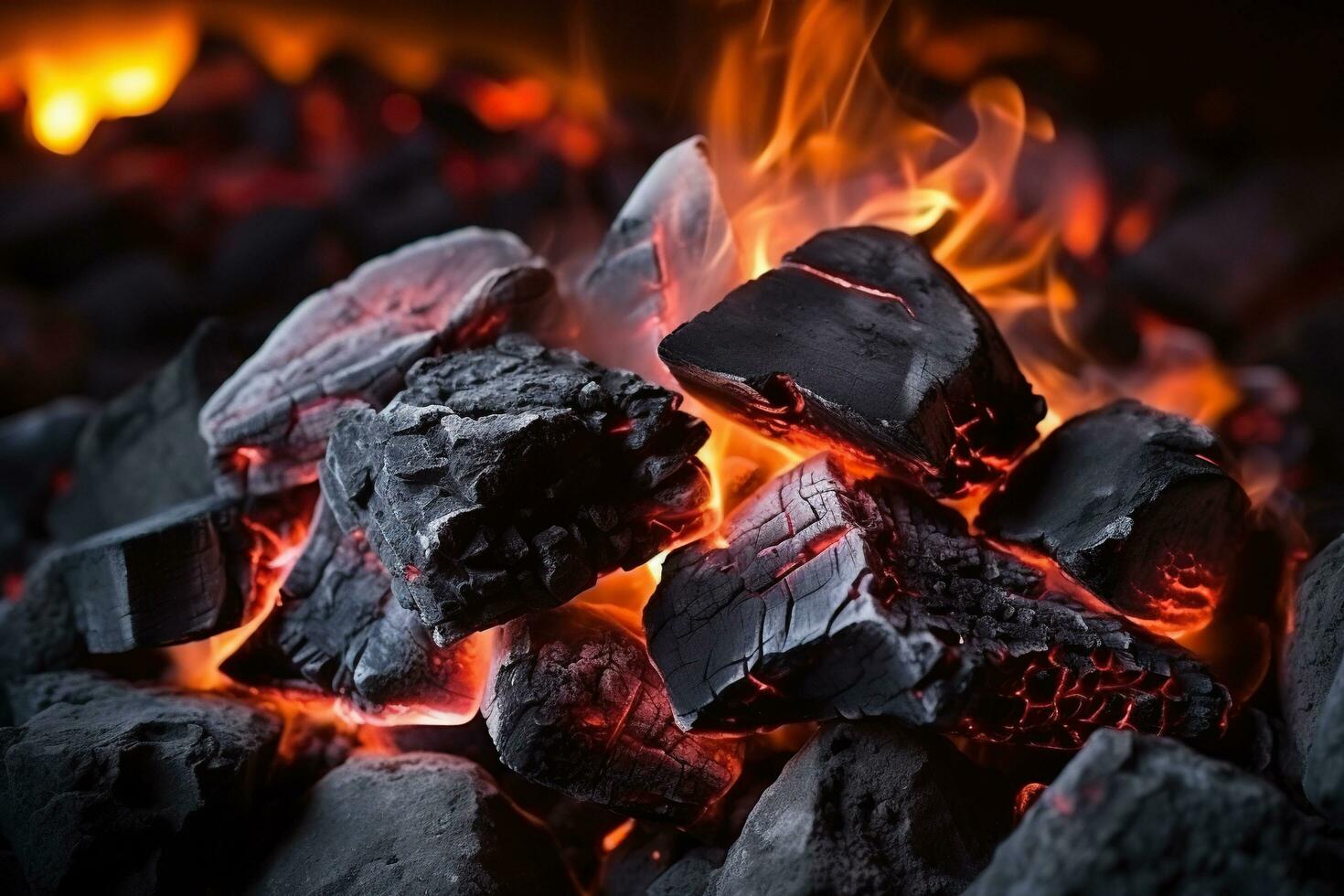 ai genererad närbild av de döende lågor av en brand. pyrande kol. foto