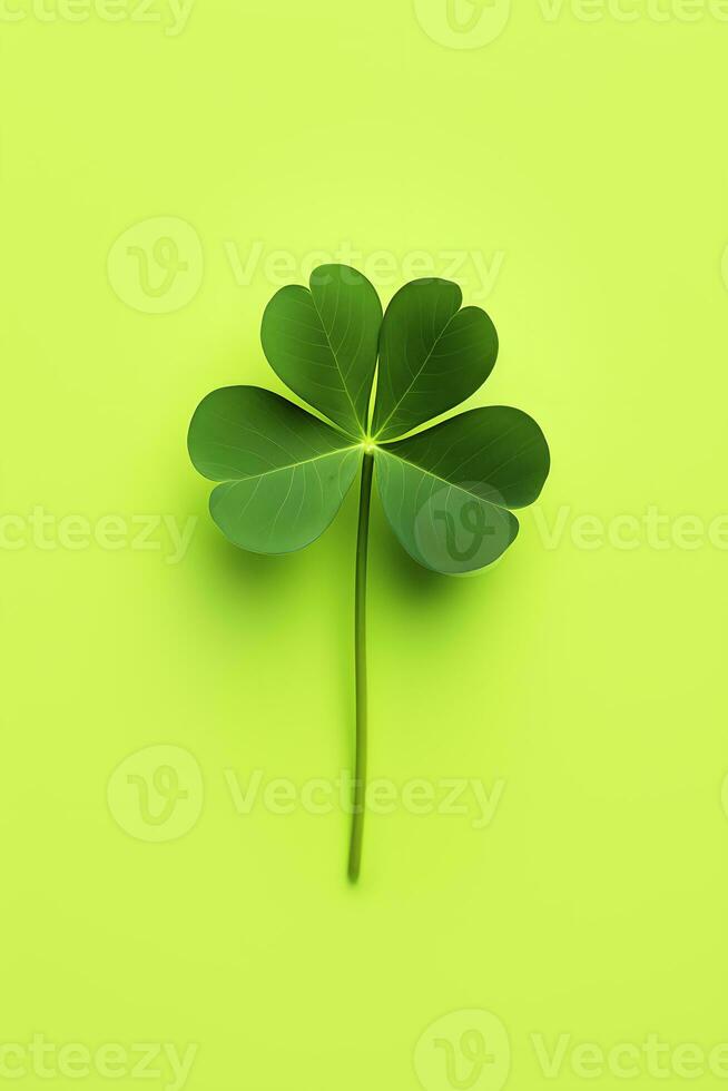 ai genererad st. patricks dag symbol klöver blad på grön bakgrund. minimalism. ai genererad foto