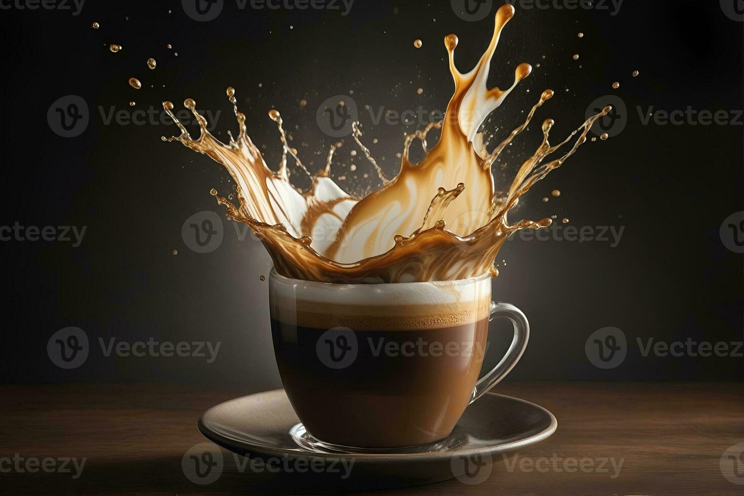 ai genererad aromatisk kaffe stänk och stänka ner i en glas foto